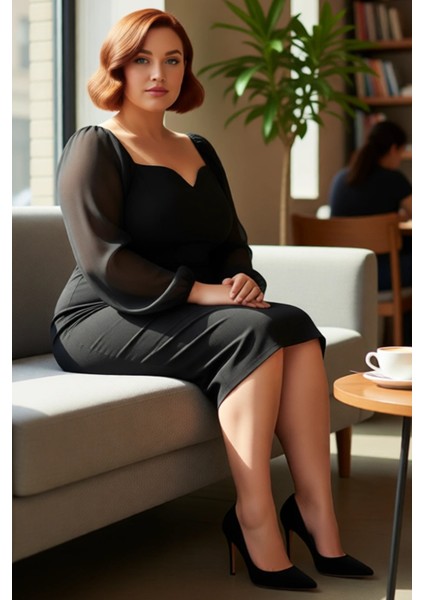 Kadın Büyük Beden Bodycon Midi V Yaka Uzun Kol Dokuma Krep Şık Elbise Ilkbahar Sonbahar Özel fiyatları