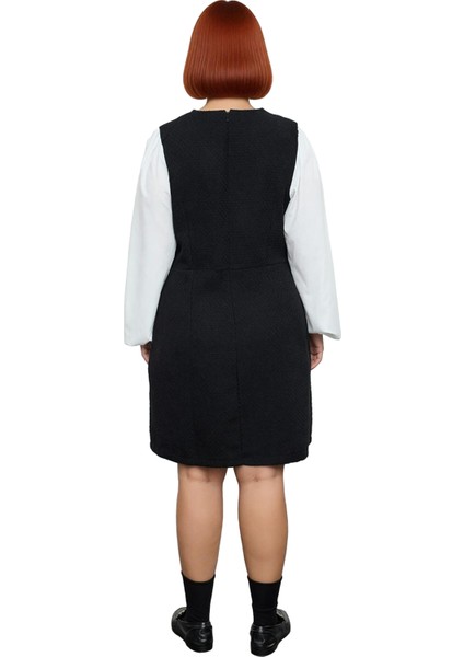 Kadın A Line Midi Boy Tüvit Dokuma Gömlek Yaka Renk Bloklu Uzun Kollu Şık ve Konforlu Elbise fırsatları