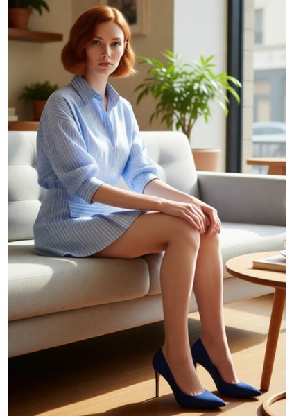 Kadın Bordo Çizgili Gömlek Elbise Mini Boy Rahat Dokuma Kumaş Düğmeli Detaylı Ilkbahar Sonbahar