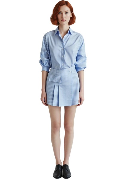 Kadın Bordo Çizgili Gömlek Elbise Mini Boy Rahat Dokuma Kumaş Düğmeli Detaylı Ilkbahar Sonbahar fiyatları