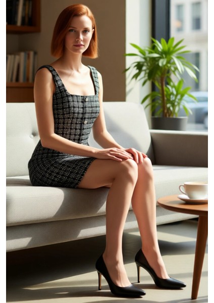 Kadın Ekose Tüvit Dokuma Düğmeli Kare Yaka A Kesim Mini Elbise Şık Akşam Davetleri Için Ideal fiyatları