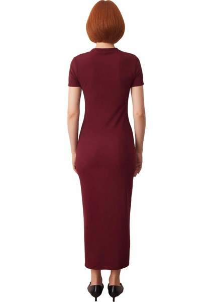 Kadın Bodycon Kesim Bisiklet Yaka Aksesuar Detaylı Ottoman Örme Midi Elbise Günlük Rahatlığı Sunar fırsatları