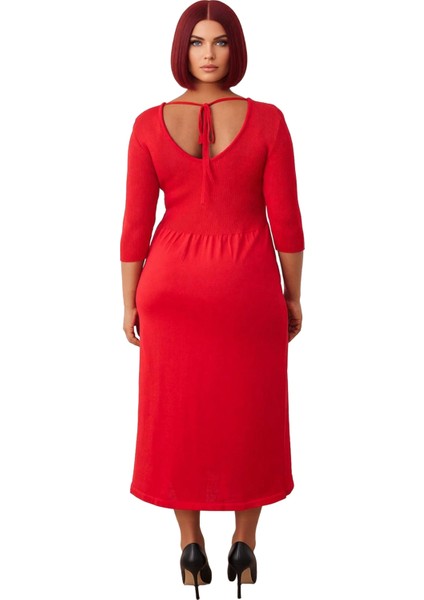 Kadınlar Için Havuz Yaka Truvakar Kol A Line Midi Boy Triko Elbise Fitilli Tasarımıyla Şık fırsatları