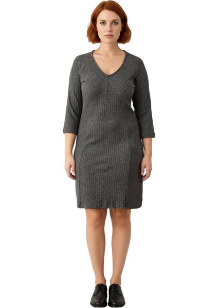 Kadın Büyük Beden A Kesim V Yaka Reglan Kol Mini Örme Fırçalı Kaşkorse Fitilli Elbise Kaliteli modelleri