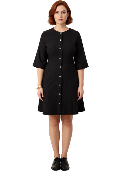 Kadın A Line Dokuma Elbise Truvakar Kol Bisiklet Yaka Zarif Ofis ve Iş Hayatı Şıklığı Sunar modelleri