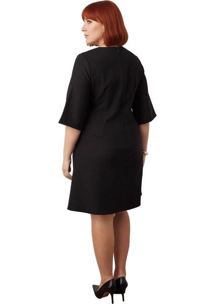 Kadın A Line Dokuma Elbise Truvakar Kol Bisiklet Yaka Zarif Ofis ve Iş Hayatı Şıklığı Sunar fırsatları