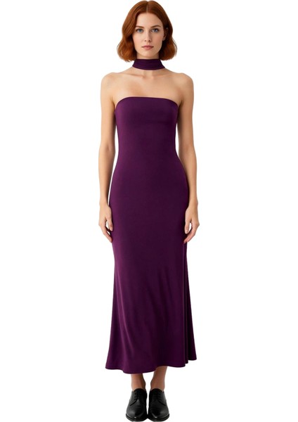 Kadın Straplez Skater Maxi Elbise Özel Davetler Için Şık ve Zarif Düz Örme Tasarım Ile Göz modelleri
