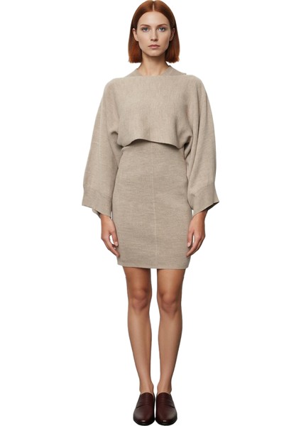 Kadın Triko Bisiklet Yaka Uzun Kollu Bolero Mini Bodycon Elbise Takımı Modern Şıklık Kaliteli modelleri