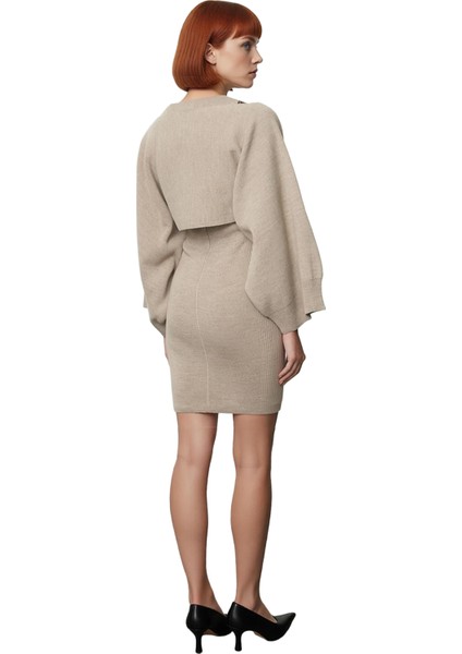 Kadın Triko Bisiklet Yaka Uzun Kollu Bolero Mini Bodycon Elbise Takımı Modern Şıklık Kaliteli fırsatları