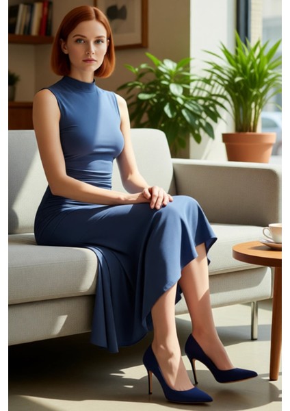 Kadın Abiye Skater Elbise Dik Yaka Kolsuz Midi Boy Düz Desen Şık Gece ve Davetler Için Ideal Seçim fiyatları