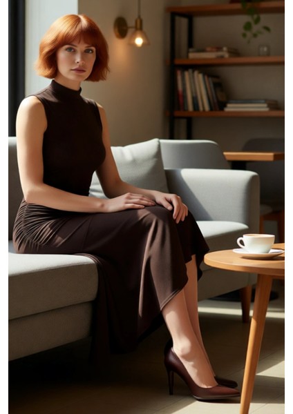 Kadın Abiye Skater Elbise Dik Yaka Kolsuz Midi Boy Düz Desen Şık Gece ve Davetler Için Ideal Seçim fiyatları