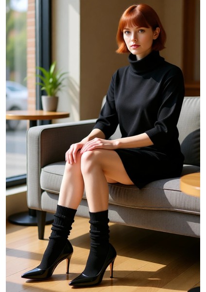 Kadın Balıkçı Yaka Shift Kalıp Düşük Kol Truvakar Boy Mini Örme Elbise Kış Günlük Kombinler Için Şık fiyatları