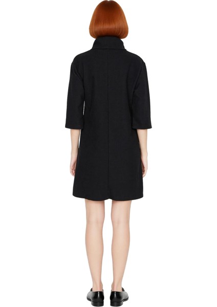 Kadın Balıkçı Yaka Shift Kalıp Düşük Kol Truvakar Boy Mini Örme Elbise Kış Günlük Kombinler Için Şık fırsatları