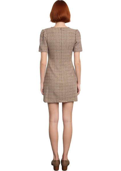 Kadın A Kesim Dokuma Mini Elbise Bisiklet Yaka Kısa Kollu Şık ve Konforlu Ilkbahar Sonbahar Tasarımı fırsatları