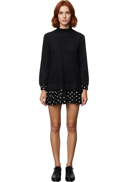 Kadın Selanik Örme Dik Yaka Uzun Kol Shift Kalıp Mini Elbise Çiçek Desenli Günlük Şıklık Kaliteli modelleri