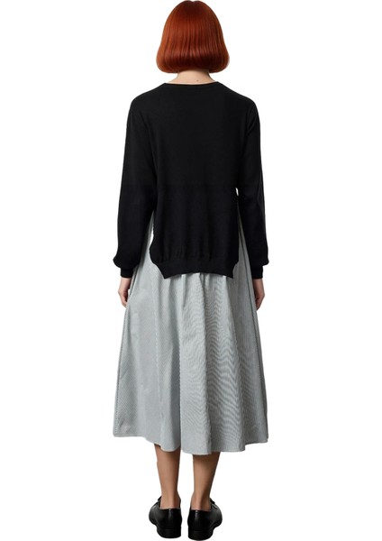 Kadın Siyah Üst Triko Garnili Çizgili Pamuklu Midi Elbise Rahat Şık Günlük Stile Uygun Kaliteli fırsatları