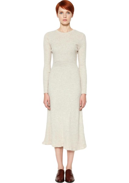 Kadınlar Için Akrilik Triko Midi Elbise Bisiklet Yaka Uzun Kollu Düz Desen Günlük Şık Tasarım modelleri