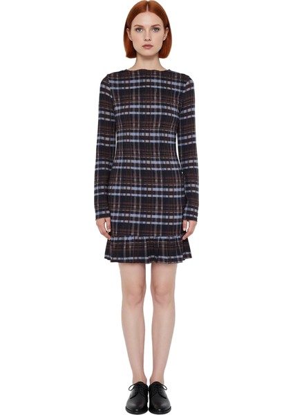 Kadın Fashion Forward Ekose Kareli Bodycon Kalıp Örme Uzun Kollu Mini Elbise Kışlık Koleksiyon fiyatları