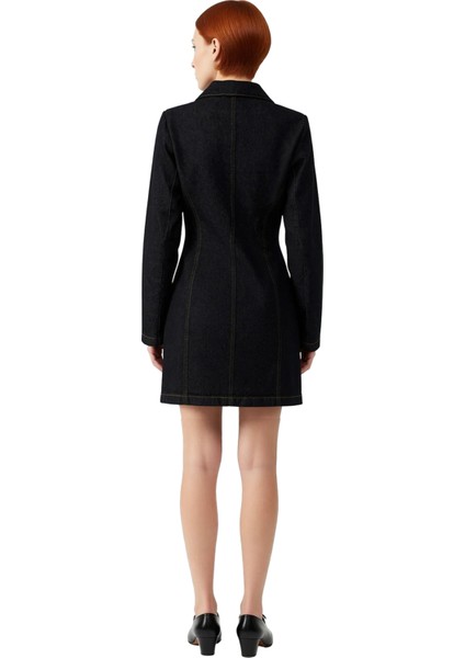 Kadın A Line Kalıp Uzun Kollu Gömlek Yaka Mini Denim Elbise 100 Pamuklu Günlük Şıklık Kaliteli fırsatları