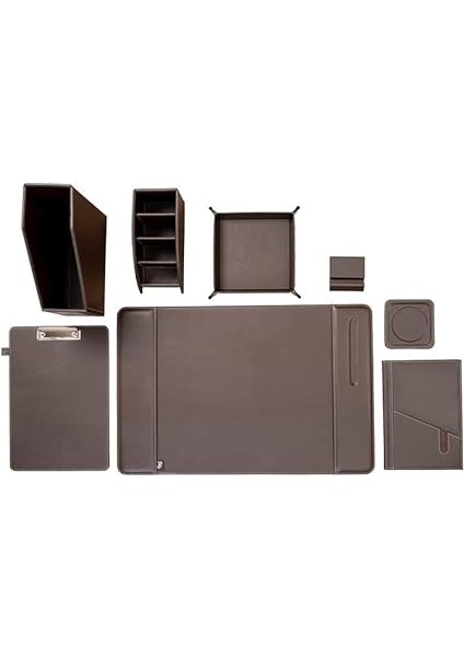 Sümen Takımı Masaüstü Suni Deri Hediyelik Set 8 Parça Kahverengi fiyatları
