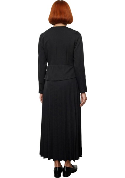 Kadınlar Için Siyah Maxi Piliseli Fermuar Detaylı Dokuma Elbise Iş ve Ofis Şıklığı Sunar Kaliteli fırsatları