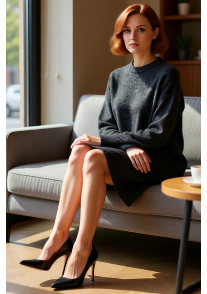 Kadın Gri Shift Kalıp Bisiklet Yaka Düşük Uzun Kollu Mini Triko Elbise Kış Aylarının Rahat Seçimi fiyatları