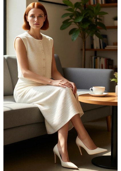 Kadın Kolsuz %100 Pamuk Tüvit Dokuma Düğmeli Bisiklet Yaka Astarlı Midi Ceket Elbise Ilkbahar fiyatları