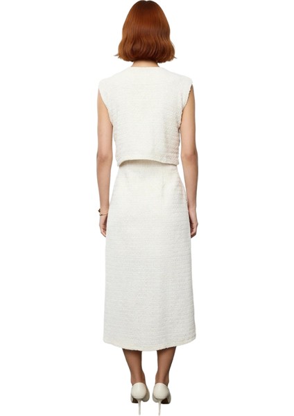 Kadın Kolsuz %100 Pamuk Tüvit Dokuma Düğmeli Bisiklet Yaka Astarlı Midi Ceket Elbise Ilkbahar fırsatları