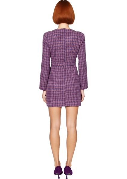 Kadın Ceket Elbise %100 Pamuk Ekose Dokuma Uzun Kollu Yakalı Kışlık Ofis Stil Kaliteli fırsatları