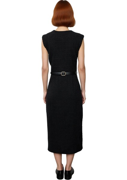 Kadın Kolsuz %100 Pamuk Tüvit Dokuma Düğmeli Bisiklet Yaka Astarlı Midi Ceket Elbise Ilkbahar fırsatları