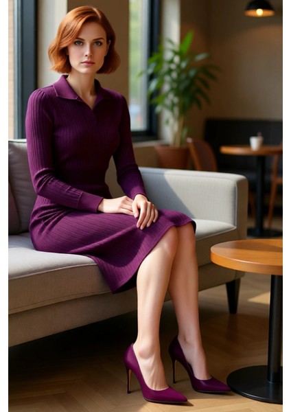 Kadın Triko Bodycon Midi Uzun Kol Polo Yaka Düz Elbise Şık ve Konforlu Kışlık Günlük Giyim fiyatları