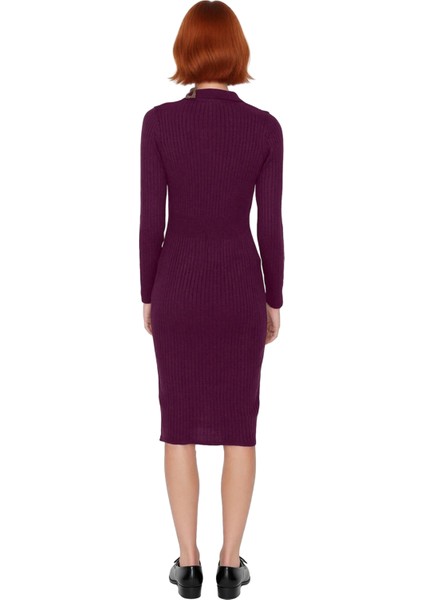 Kadın Triko Bodycon Midi Uzun Kol Polo Yaka Düz Elbise Şık ve Konforlu Kışlık Günlük Giyim fırsatları