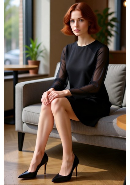 Kadın Siyah Shift Kalıp Dokuma Detaylı Bisiklet Yaka Scuba Krep Mini Örme Elbise Kışa Uygun fiyatları