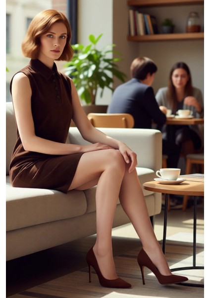 Kadın Kahverengi A Line Kolsuz Düz Mini Elbise Gömlek Yaka Kış Sezonu Için Mükemmel Bir Seçim