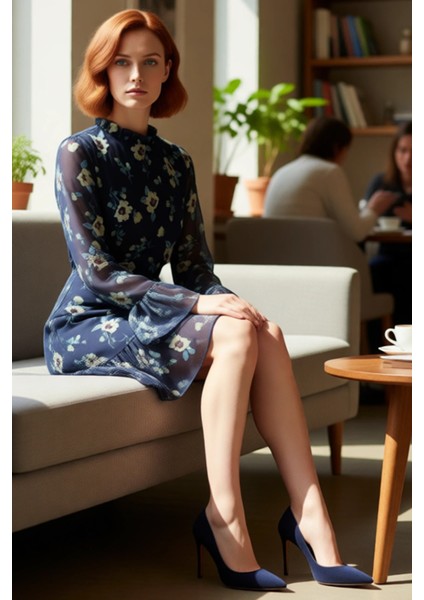 Kadınlar Için Dik Yaka Fırfır Detaylı Çiçek Desenli Şifon A Line Uzun Kollu Mini Elbise Kaliteli fiyatları