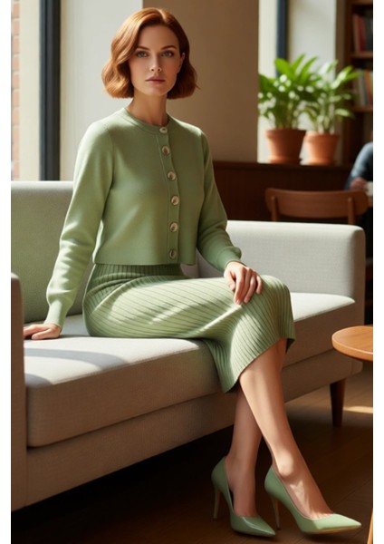 Kadın Gri Midi Bodycon Triko Elbise ve Kısa Hırka Ikili Takım Sonbahar Kış Stili Kaliteli Şık fiyatları