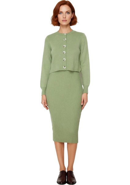 Kadın Gri Midi Bodycon Triko Elbise ve Kısa Hırka Ikili Takım Sonbahar Kış Stili Kaliteli Şık modelleri