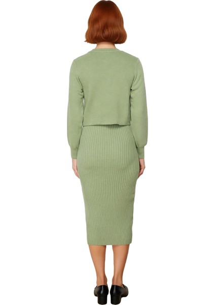 Kadın Gri Midi Bodycon Triko Elbise ve Kısa Hırka Ikili Takım Sonbahar Kış Stili Kaliteli Şık fırsatları