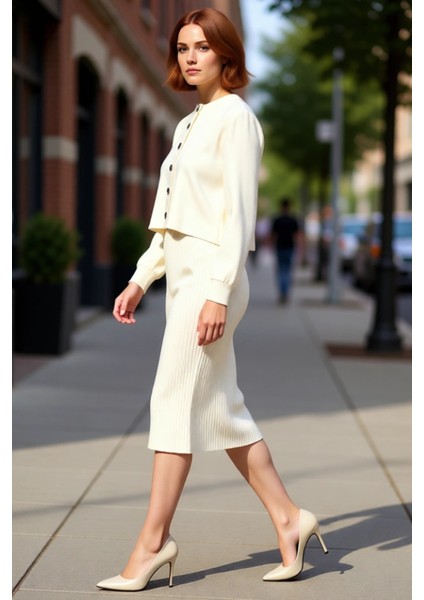 Kadın Gri Midi Bodycon Triko Elbise ve Kısa Hırka Ikili Takım Sonbahar Kış Stili Kaliteli Şık