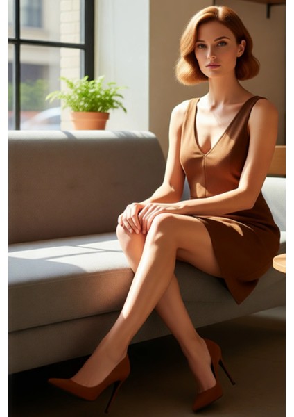 Kadın Bej Bodycon Kalıp V Yaka Jile Süet Mini Elbise Kışlık Şık ve Konforlu Tasarım Kaliteli fiyatları