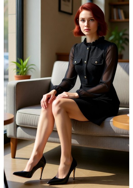 Kadın Ekru Dokuma Tüvit Skater Mini Elbise Dik Yaka Balon Kol Detaylı Günlük Şık Giyim Kaliteli fiyatları