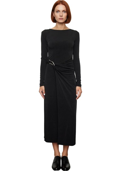 Kadın Aksesuar Detaylı Uzun Kollu Bodycon Maxi Örme Elbise Şık Kış Koleksiyonu Özel Anlara Hazır modelleri