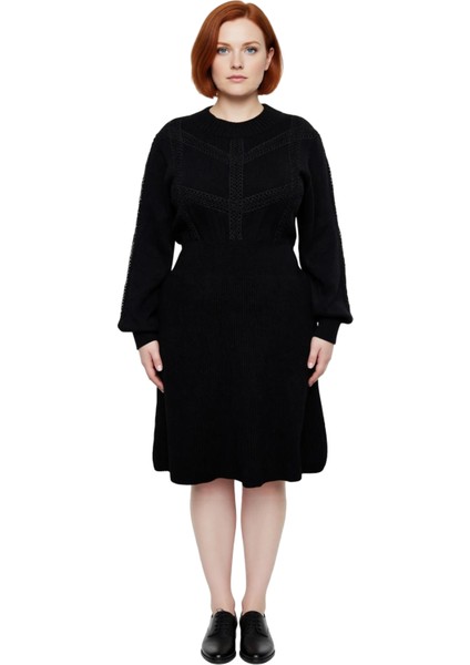 Kadın Oversize Skater Midi Boy Triko Elbise Örgü Detaylı Bisiklet Yaka Uzun Kollu Rahat Kışlık Stil modelleri