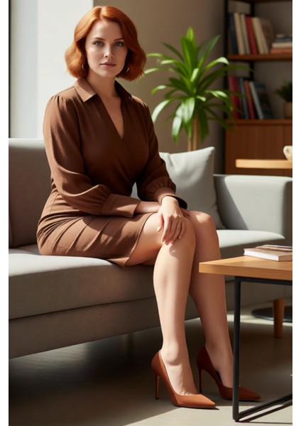 Kadınlar Için Kruvaze Dokuma Mini Elbise Standart Kol Uzun Kollu Şık Kahverengi Düz fiyatları