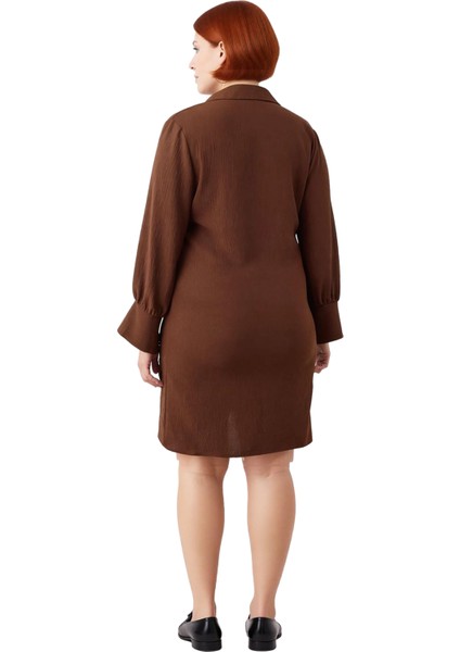 Kadınlar Için Kruvaze Dokuma Mini Elbise Standart Kol Uzun Kollu Şık Kahverengi Düz fırsatları