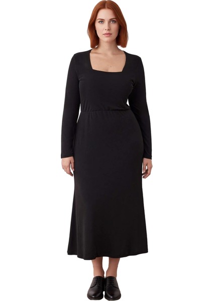 Kadın Kare Yaka A Line Kesim Uzun Kollu Örme Maxi Elbise Şık ve Konforlu Günlük Stil Kaliteli modelleri