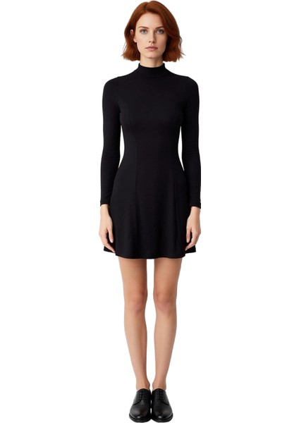 Kadınlar Için Skater Kalıp Dik Yaka Uzun Kollu Düz Örme Mini Elbise Kış Kombinleri Şık ve Rahat modelleri