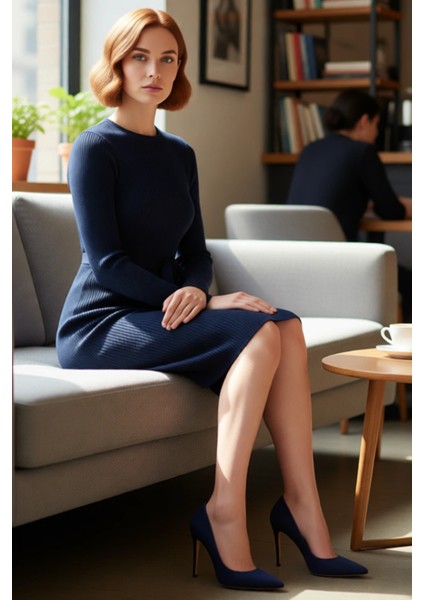 Kadın Kuşaklı Bodycon Triko Midi Elbise Bisiklet Yaka Uzun Standart Kollu Şık Ilkbahar Sonbahar fiyatları