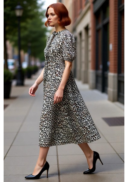 Kadın Animal Desenli Çok Renkli Viskoz Kumaş A Kesim Maxi Boy Günlük Elbise Kaliteli Şık Rahat