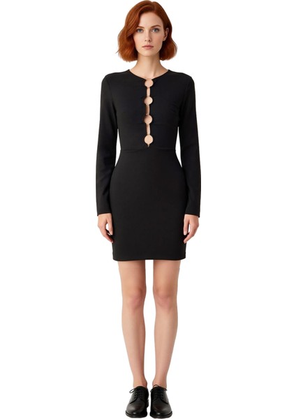 Kadın Bodycon Kokteyl Elbise Aksesuar Detaylı Uzun Kollu Mini Dokuma Stiliyle Şık ve Modern Görünüm modelleri